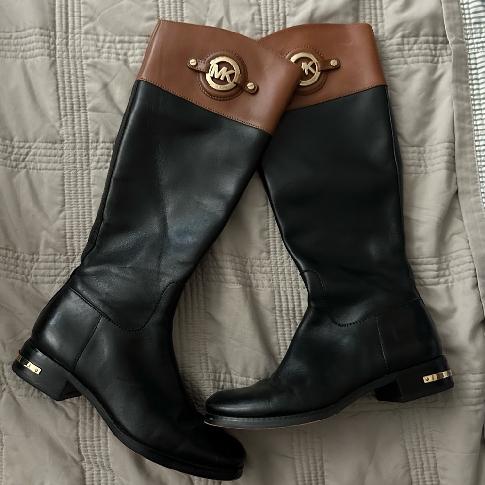 Michael Kors Black and Tan Leather Boots